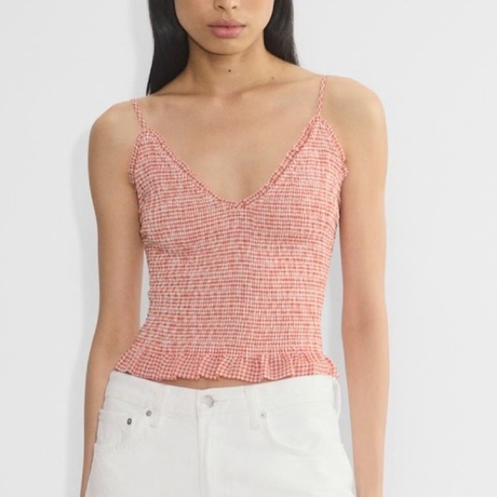 Aritzia Wilfred Tuberose Tank NWT Smocked Gingham Cami Red White Size L